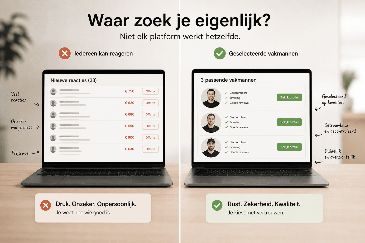 Uitleg over het verschil tussen een gecontroleerd platform en een standaard klusplatform